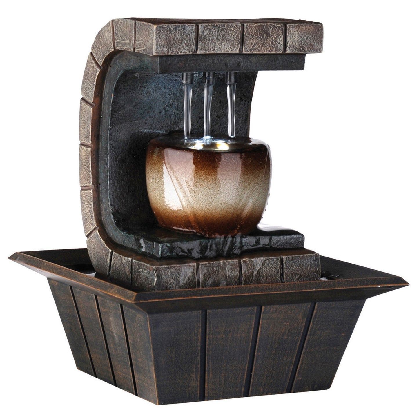 10" Brown Textured Polyresin Tabletop Fountain with LED Light - Homeroots - Flyclothing LLC