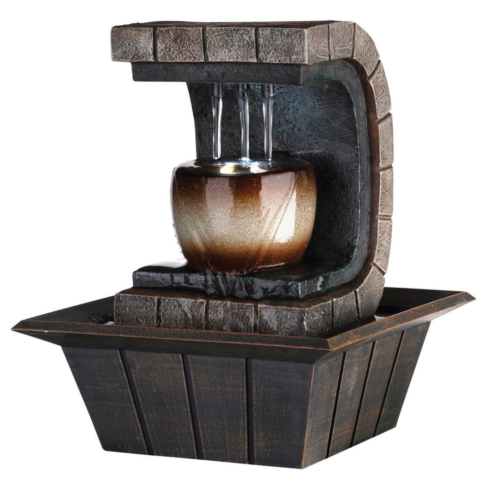 10" Brown Textured Polyresin Tabletop Fountain with LED Light - Homeroots - Flyclothing LLC