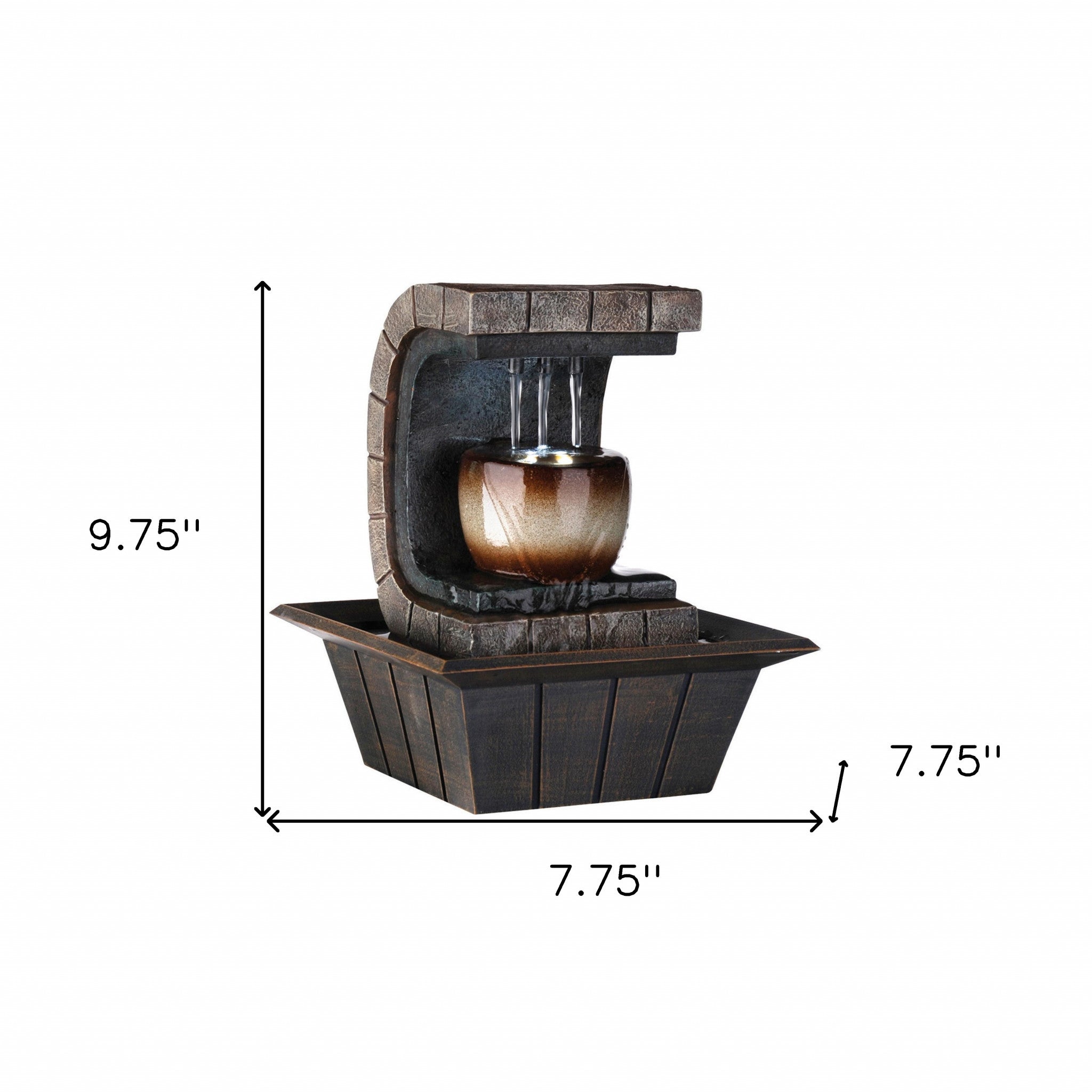 10" Brown Textured Polyresin Tabletop Fountain with LED Light - Homeroots - Flyclothing LLC
