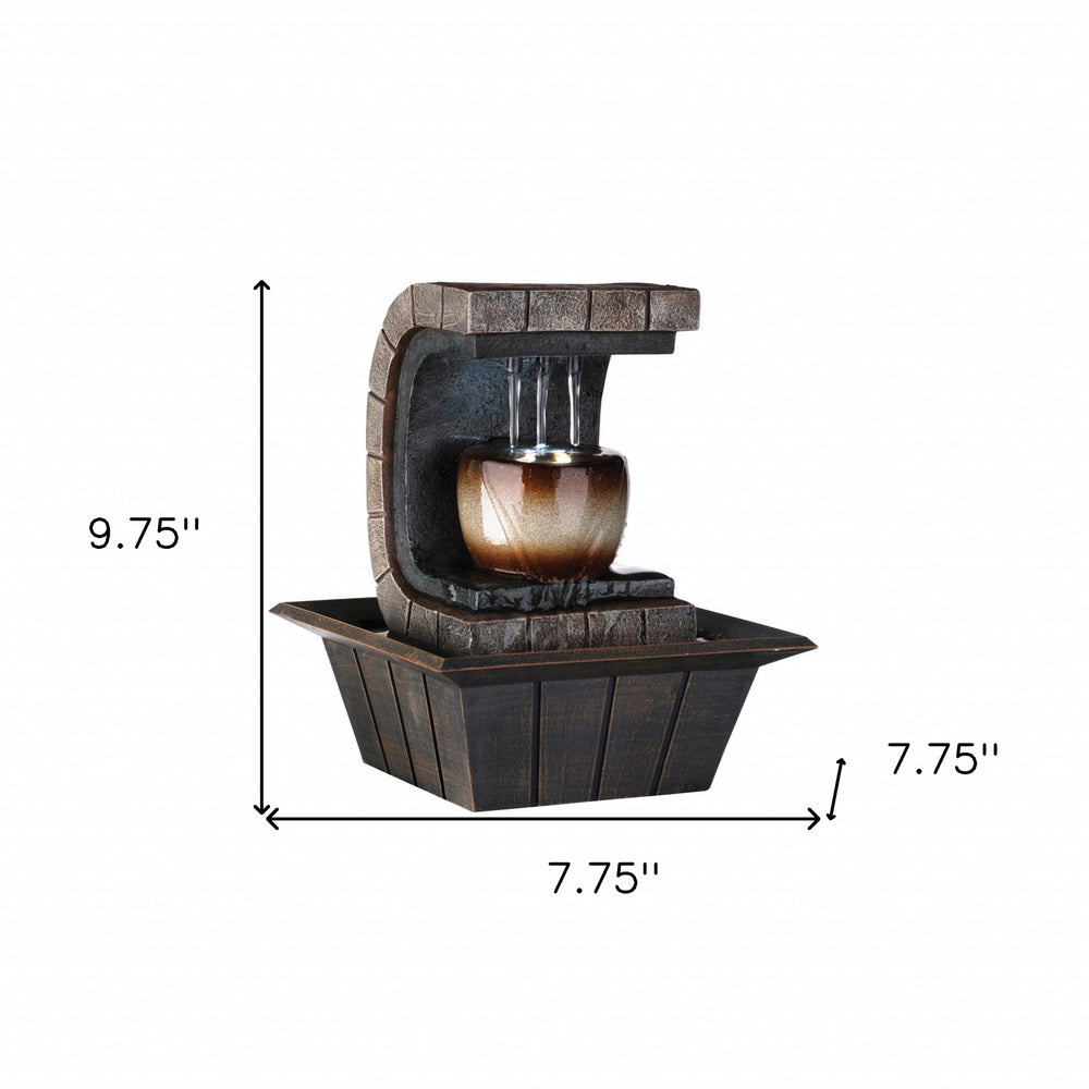10" Brown Textured Polyresin Tabletop Fountain with LED Light - Homeroots - Flyclothing LLC