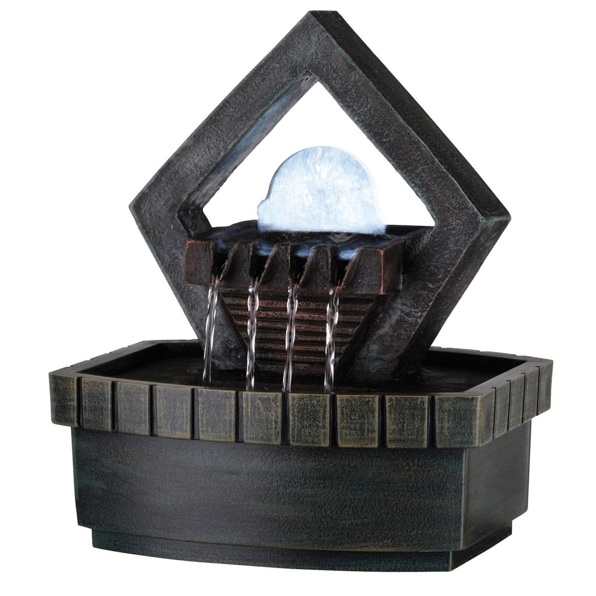 10" Brown Polyresin Geo and Pebbles Tabletop Fountain with LED Light - Homeroots - Flyclothing LLC