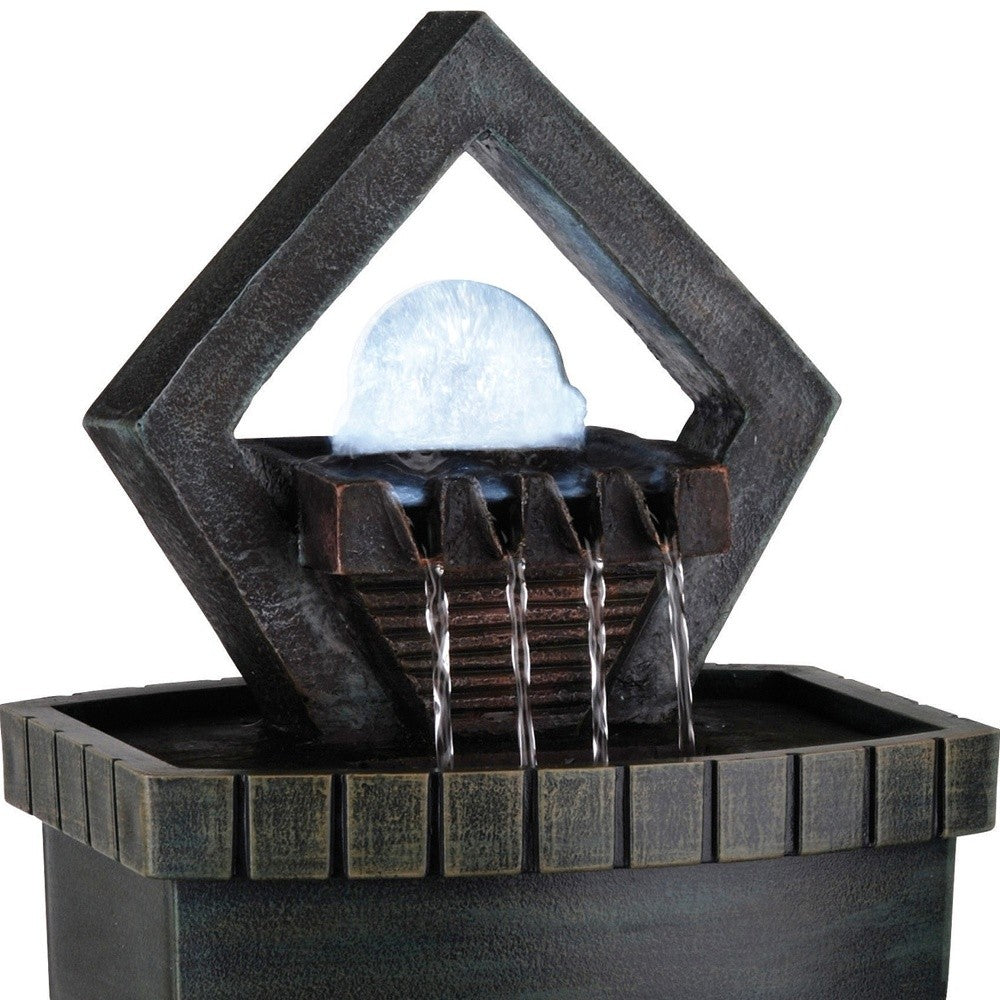 10" Brown Polyresin Geo and Pebbles Tabletop Fountain with LED Light - Homeroots - Flyclothing LLC