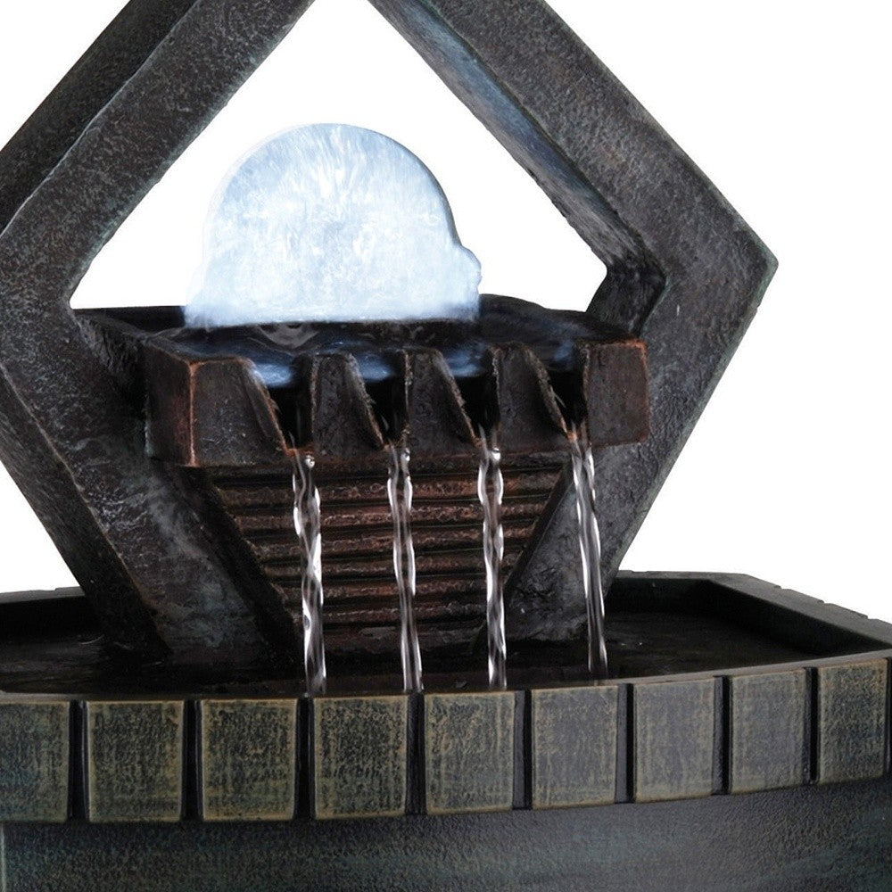 10" Brown Polyresin Geo and Pebbles Tabletop Fountain with LED Light - Homeroots - Flyclothing LLC