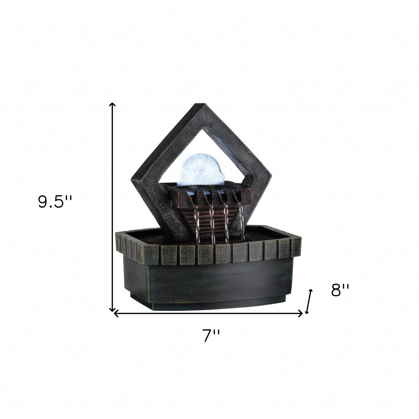 10" Brown Polyresin Geo and Pebbles Tabletop Fountain with LED Light - Homeroots - Flyclothing LLC