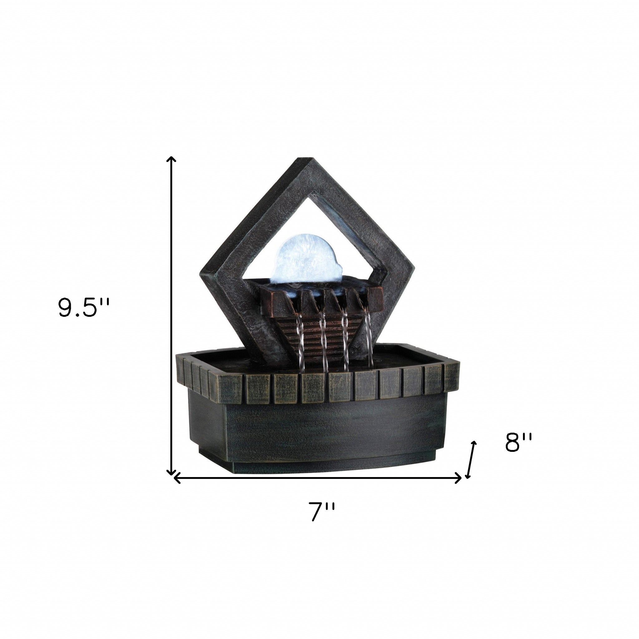 10" Brown Polyresin Geo and Pebbles Tabletop Fountain with LED Light - Homeroots - Flyclothing LLC