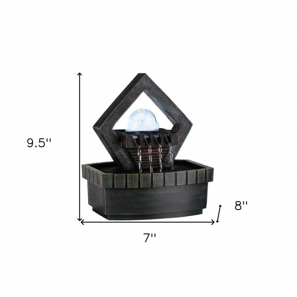 10" Brown Polyresin Geo and Pebbles Tabletop Fountain with LED Light - Homeroots - Flyclothing LLC