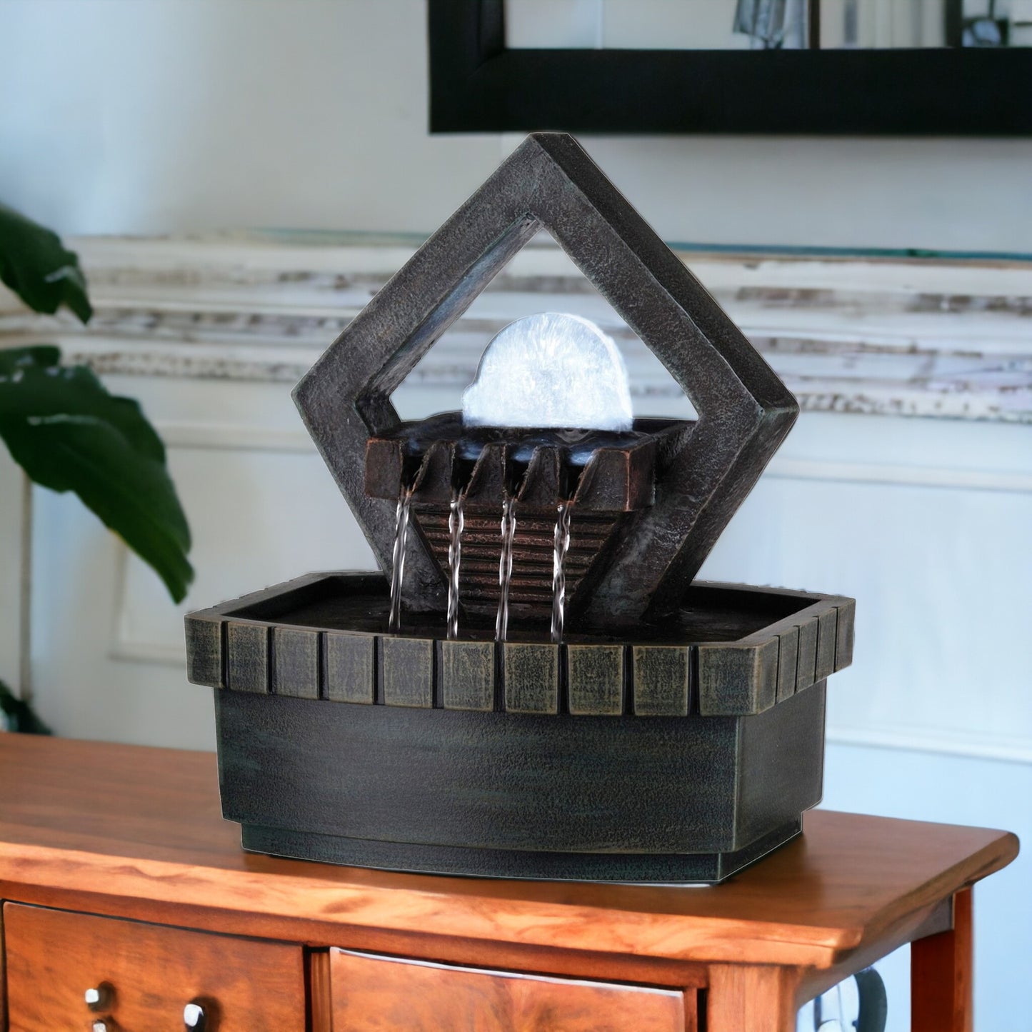 10" Brown Polyresin Geo and Pebbles Tabletop Fountain with LED Light - Homeroots - Flyclothing LLC