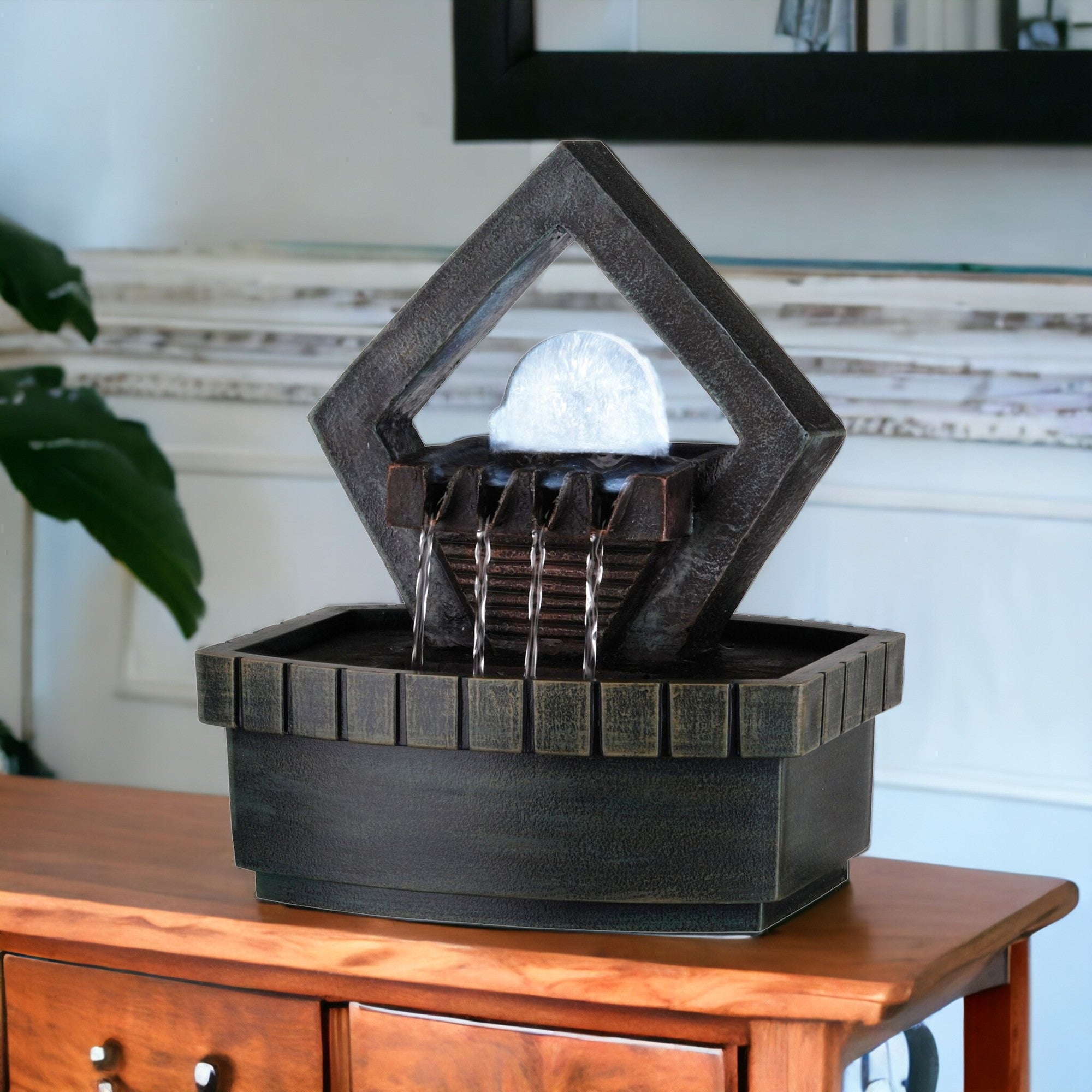 10" Brown Polyresin Geo and Pebbles Tabletop Fountain with LED Light - Homeroots - Flyclothing LLC