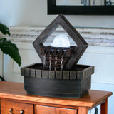 10" Brown Polyresin Geo and Pebbles Tabletop Fountain with LED Light - Homeroots