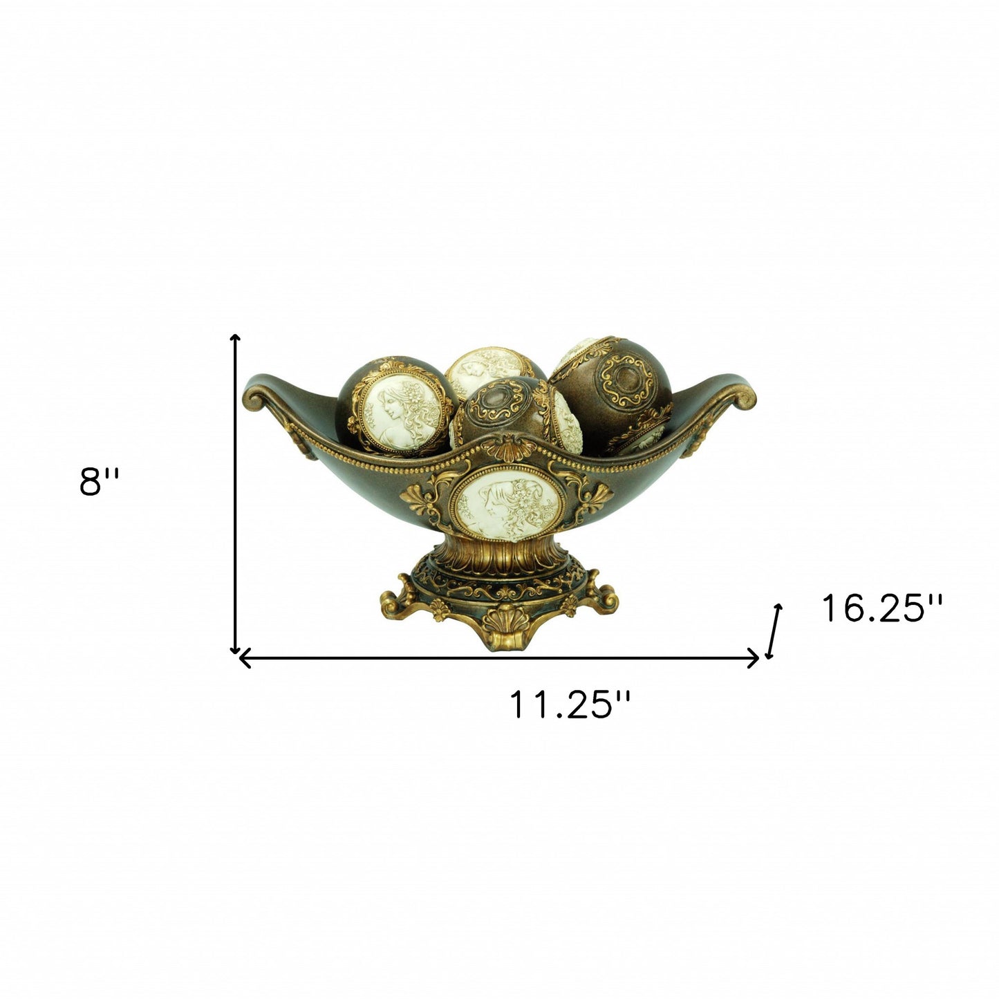8" Bronze Polyresin Classical Greek Decorative Bowl With Orbs - Homeroots - Flyclothing LLC