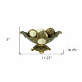 8" Bronze Polyresin Classical Greek Decorative Bowl With Orbs - Homeroots - Flyclothing LLC