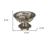 13" Brushed Silver Leaf Polyresin Decorative Pedestal Bowl with Orbs - Homeroots - Flyclothing LLC