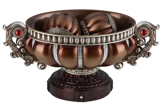 9" Reddish Bronze And Silver Polyresin Decorative Bowl With Orbs - Homeroots