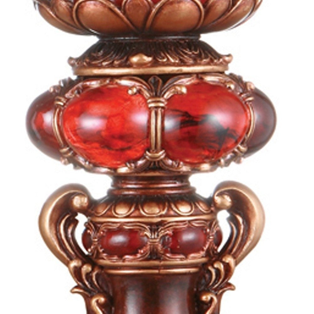 16" Tall Red and Brown Faux Marble Candle Holder with Candle - Homeroots - Flyclothing LLC