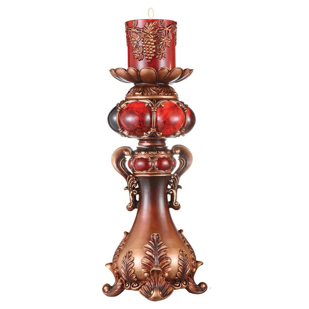 20" Brown and Red Faux Marble Tabletop Candle Holder and Candle - Homeroots - Flyclothing LLC