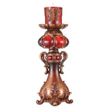 20" Brown and Red Faux Marble Tabletop Candle Holder and Candle - Homeroots