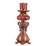 20" Brown and Red Faux Marble Tabletop Candle Holder and Candle - Homeroots