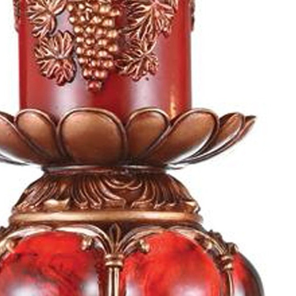 20" Brown and Red Faux Marble Tabletop Candle Holder and Candle - Homeroots - Flyclothing LLC