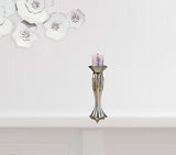 Set of Two Silver Metallic Polyresin Ornate Tabletop Pillar Candle Holders With Candle - Homeroots - Flyclothing LLC