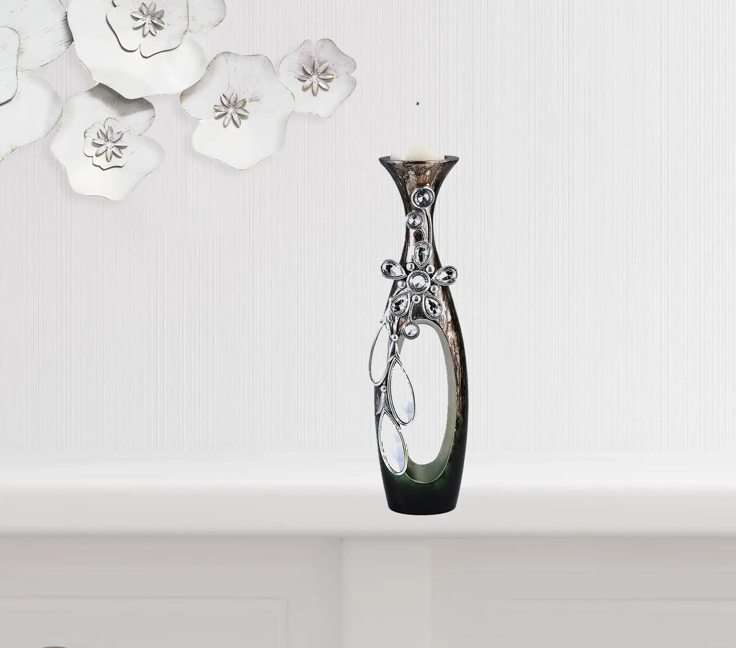 16" Ornate Faux Crystal Tabletop Pillar Candle Holder - Homeroots - Flyclothing LLC