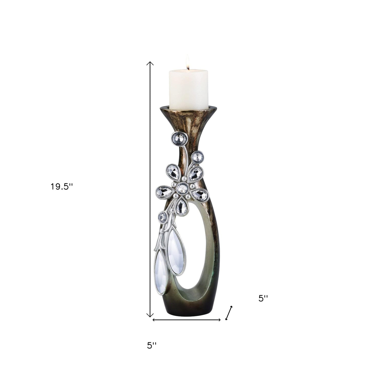 20" Ornate Faux Crystal Tabletop Pillar Candle Holder - Homeroots - Flyclothing LLC