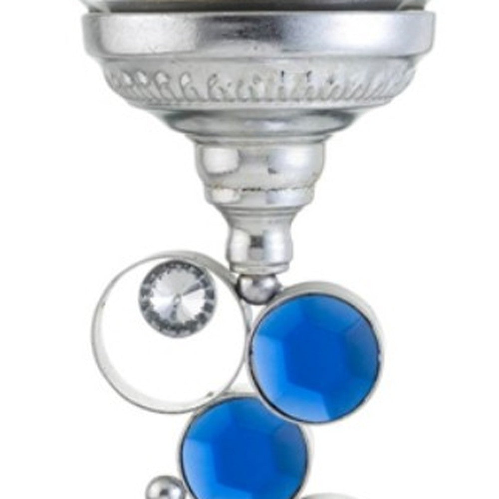 18" Silver and Blue Faux Crystal Bling Hurricane Candle Holder - Homeroots - Flyclothing LLC