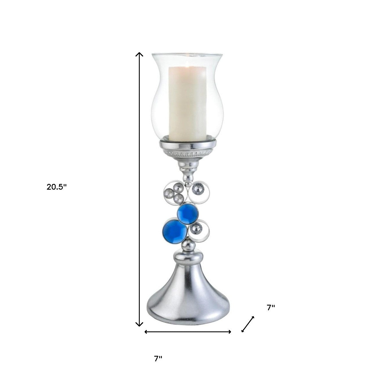 21" Silver and Blue Faux Crystal Bling Hurricane Candle Holder - Homeroots - Flyclothing LLC