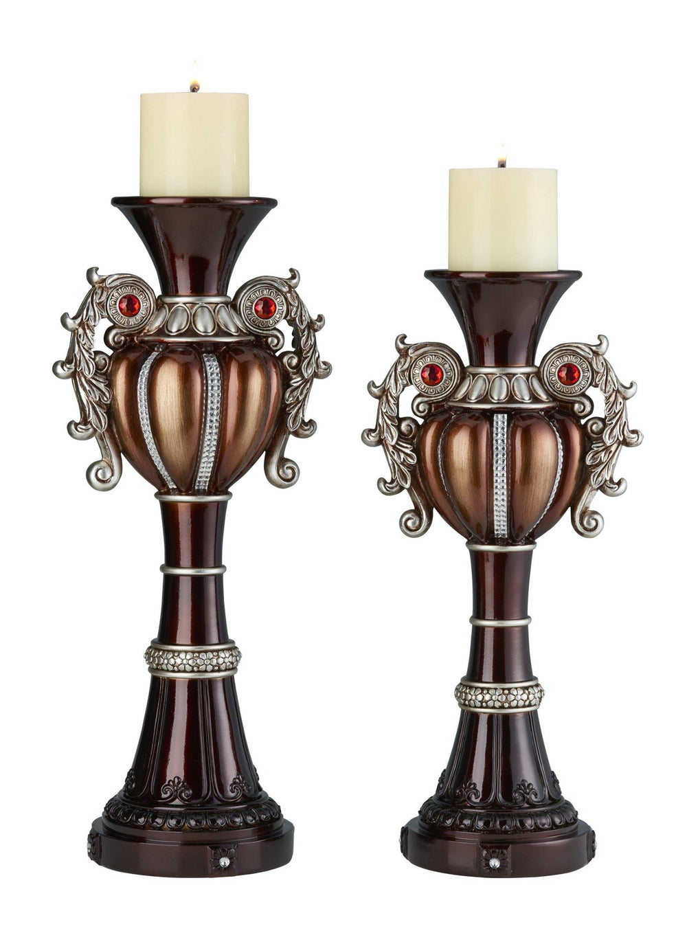 Set Of Two Bronze Tabletop Urn Shape Pillar Candle Holders - Homeroots - Flyclothing LLC