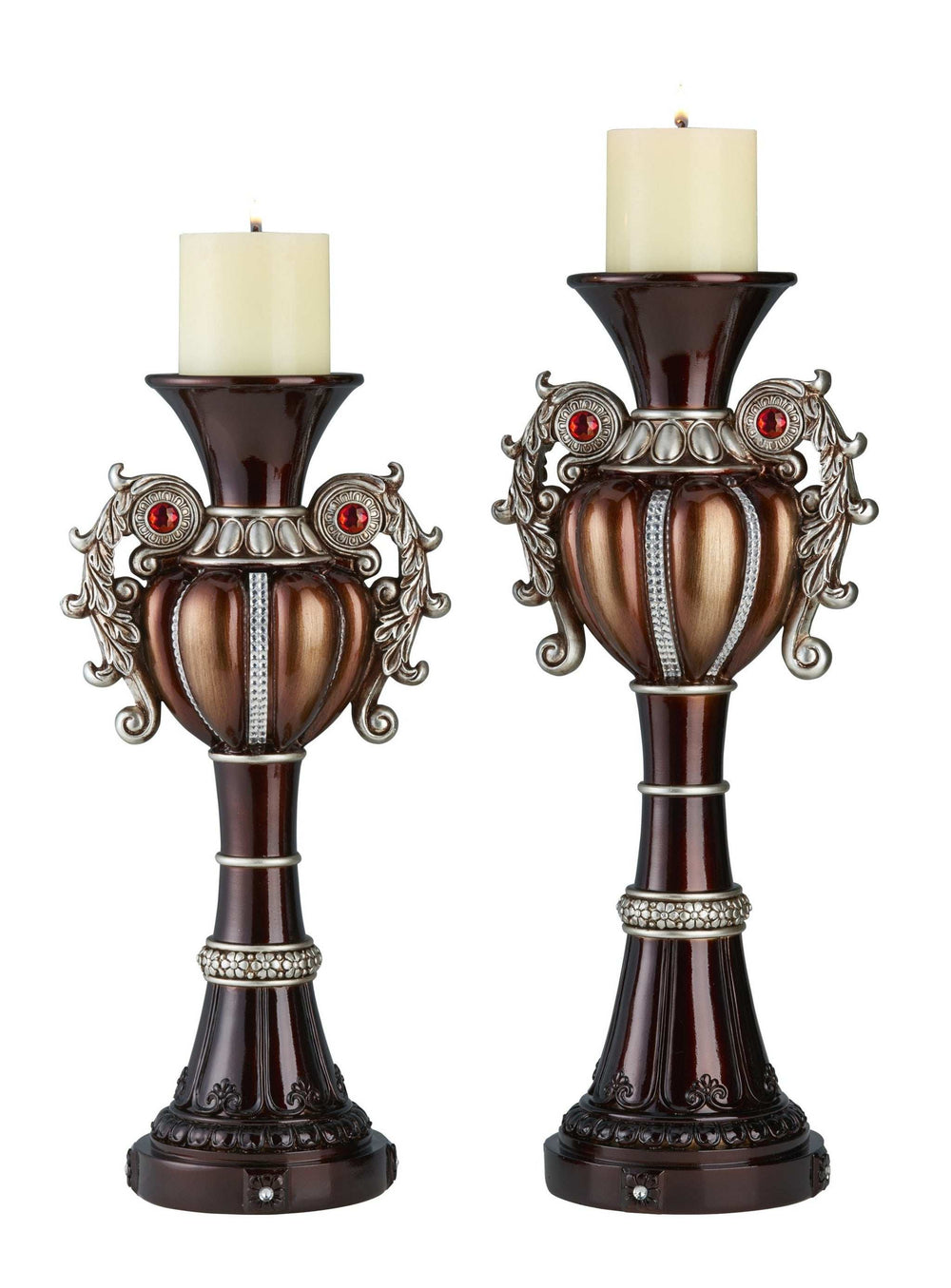 Set Of Two Bronze Tabletop Urn Shape Pillar Candle Holders - Homeroots - Flyclothing LLC
