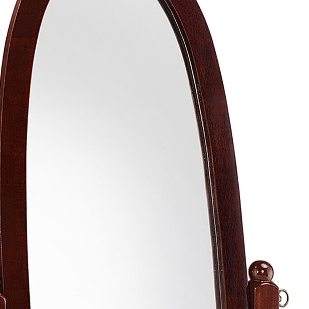 59" Brown Cherry Oval Framed Cheval Standing Mirror - Homeroots - Flyclothing LLC