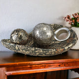 8" Green Silver And Gold Polyresin Decorative Bowl With Orbs - Homeroots