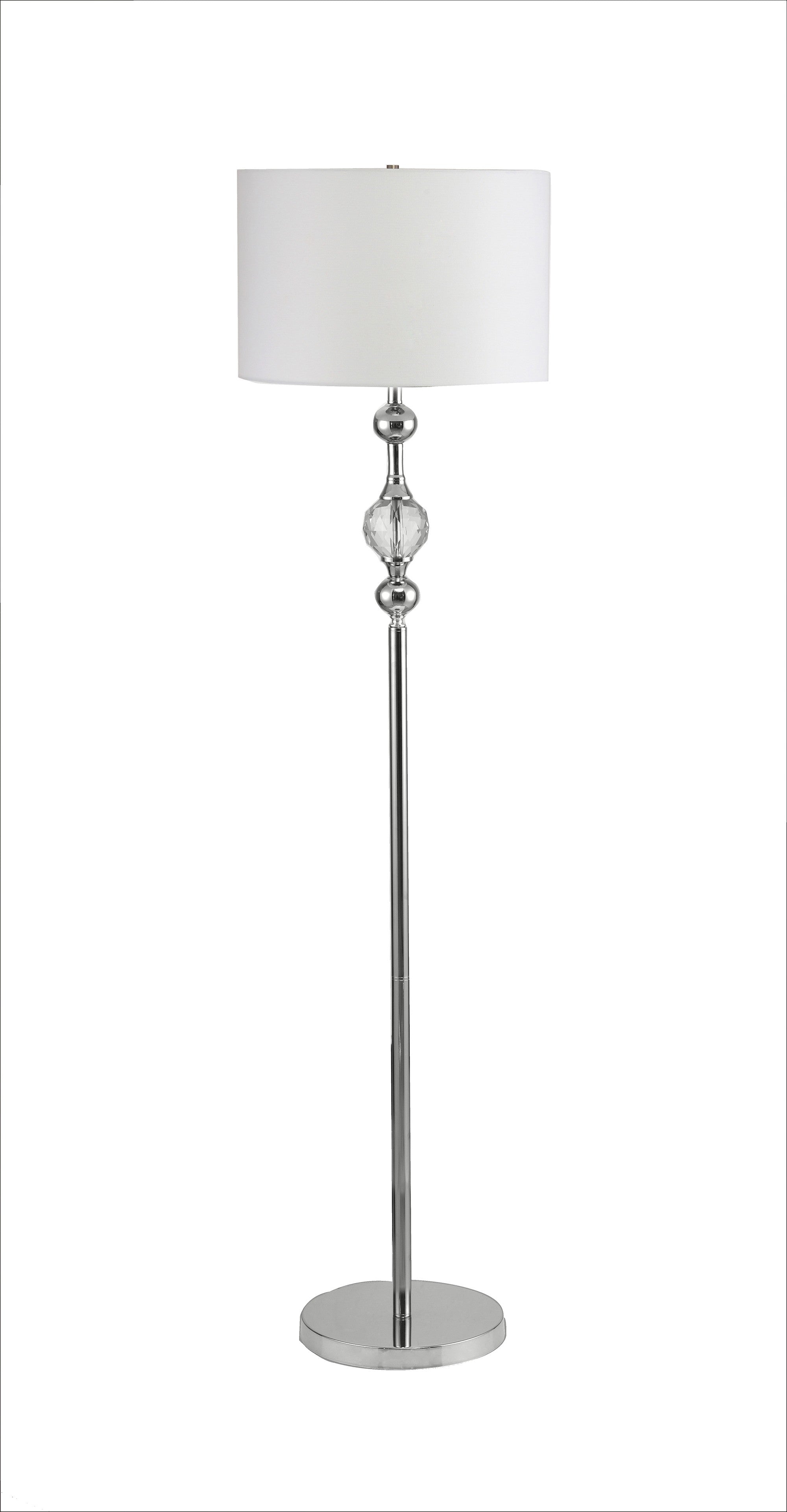 63" Chrome and Crystal Orb Shaped Floor Lamp With White Drum Shade - Homeroots - Flyclothing LLC