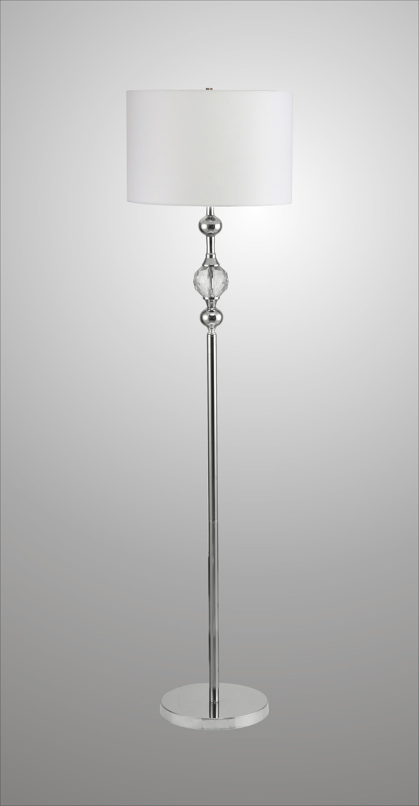 63" Chrome and Crystal Orb Shaped Floor Lamp With White Drum Shade - Homeroots - Flyclothing LLC