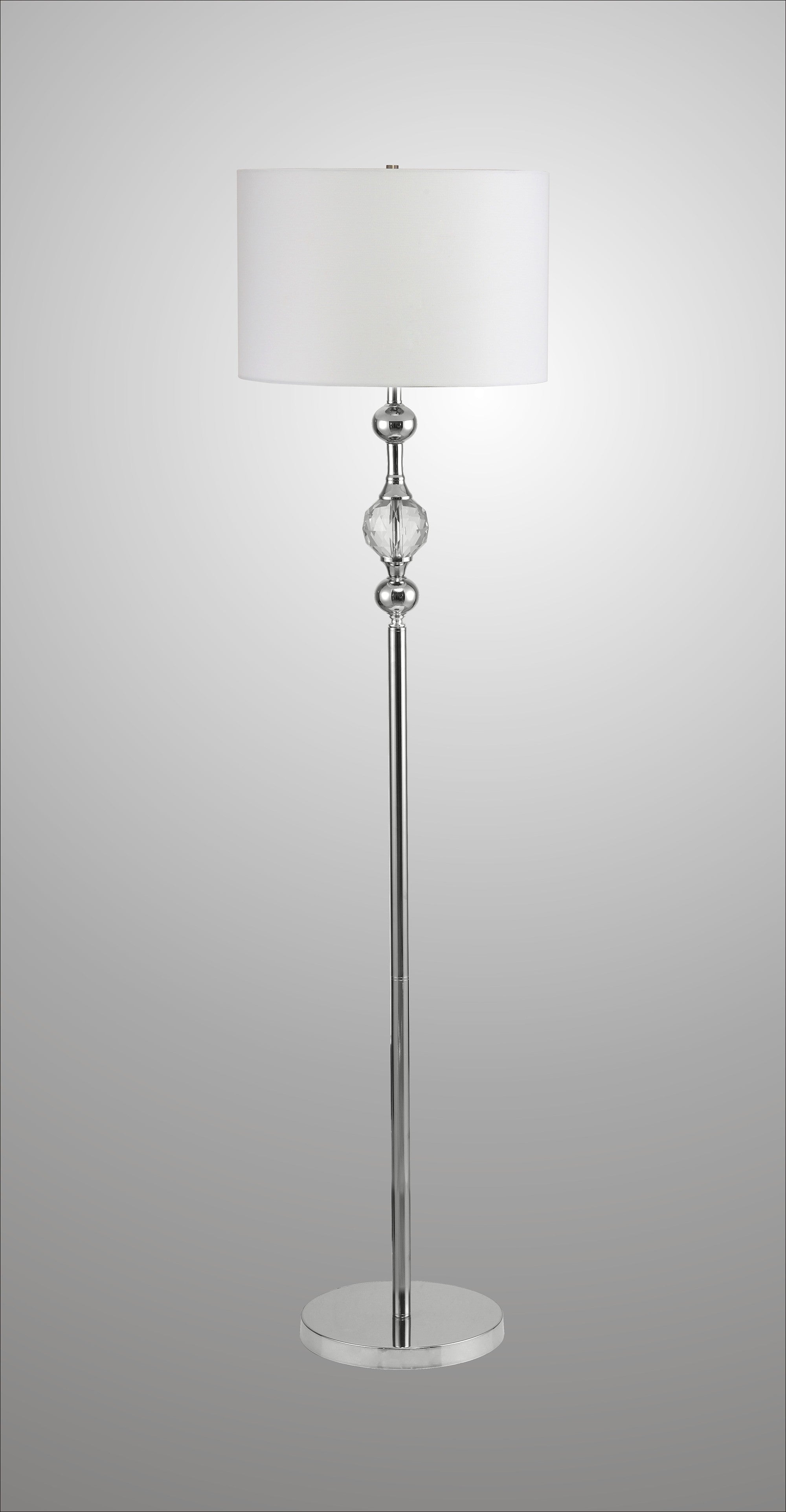 63" Chrome and Crystal Orb Shaped Floor Lamp With White Drum Shade - Homeroots - Flyclothing LLC