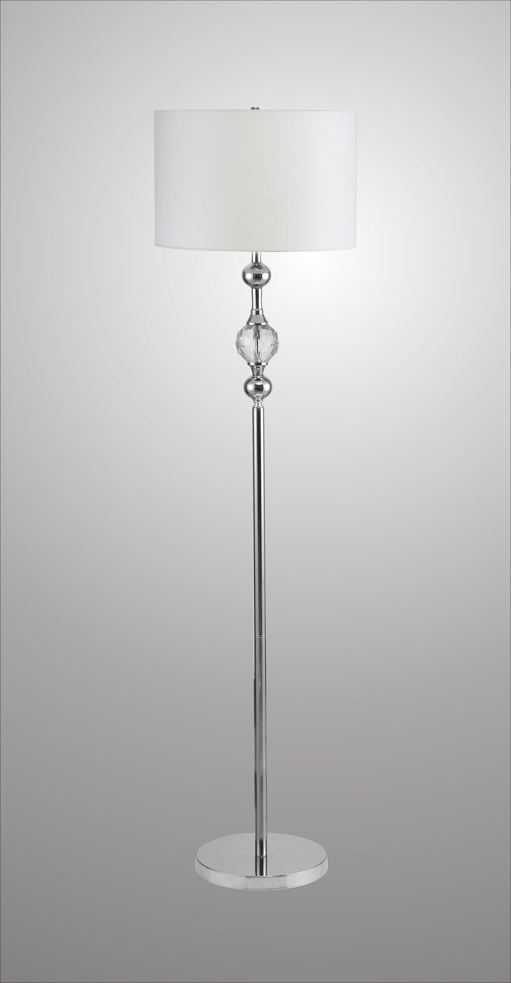 63" Chrome and Crystal Orb Shaped Floor Lamp With White Drum Shade - Homeroots