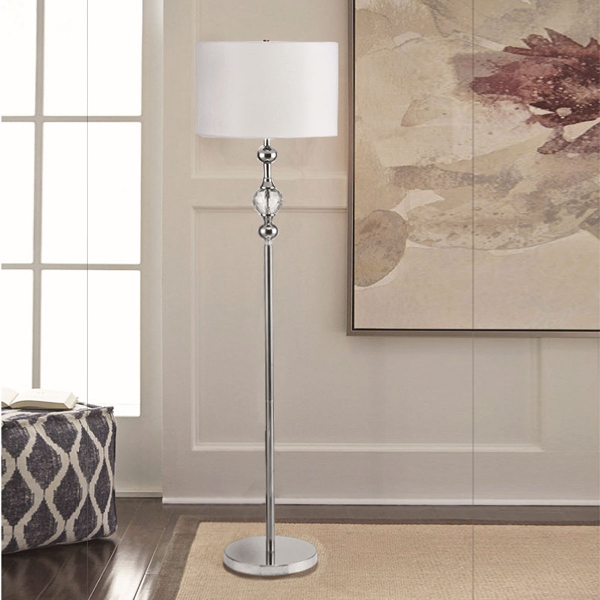 63" Chrome and Crystal Orb Shaped Floor Lamp With White Drum Shade - Homeroots - Flyclothing LLC