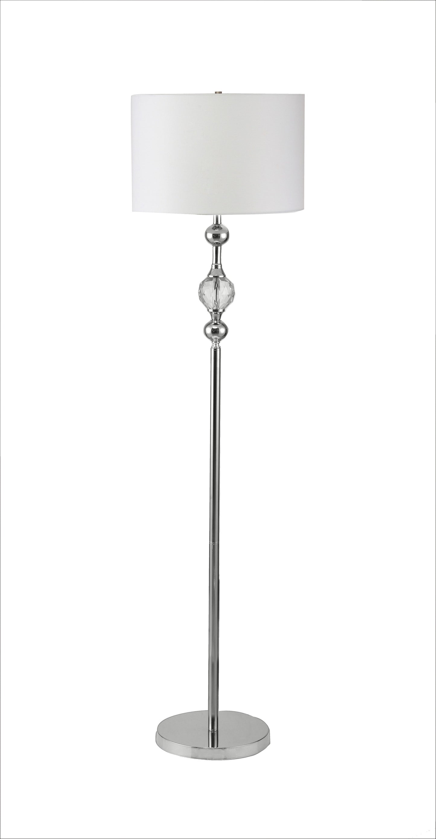 63" Chrome and Crystal Orb Shaped Floor Lamp With White Drum Shade - Homeroots - Flyclothing LLC
