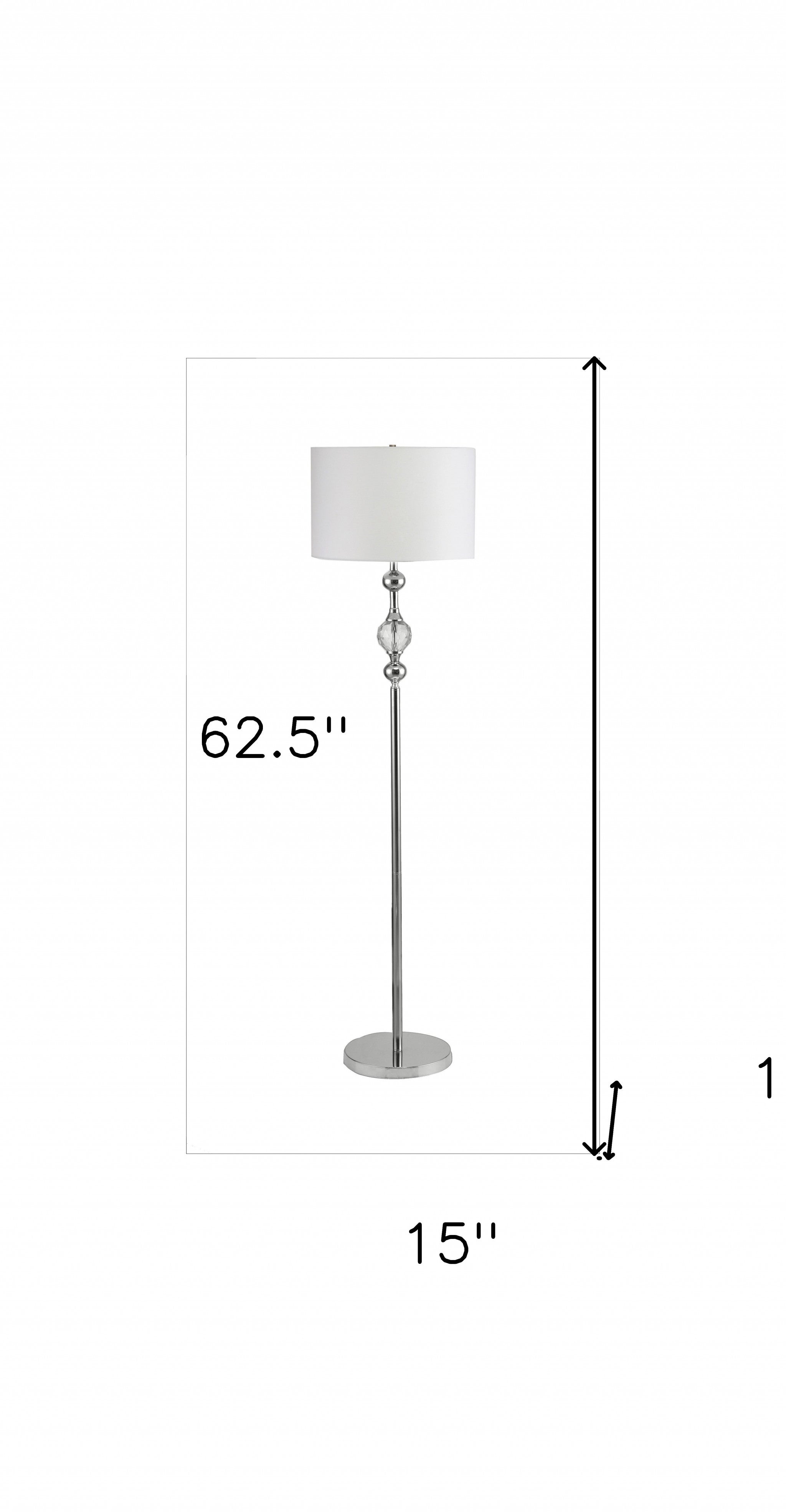 63" Chrome and Crystal Orb Shaped Floor Lamp With White Drum Shade - Homeroots - Flyclothing LLC
