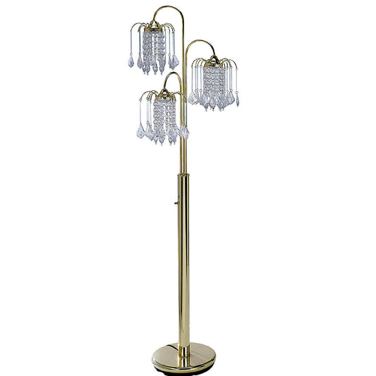 63" Gold Three Lights Candelabra Floor Lamp With Clear Faux Crystal Shades - Homeroots
