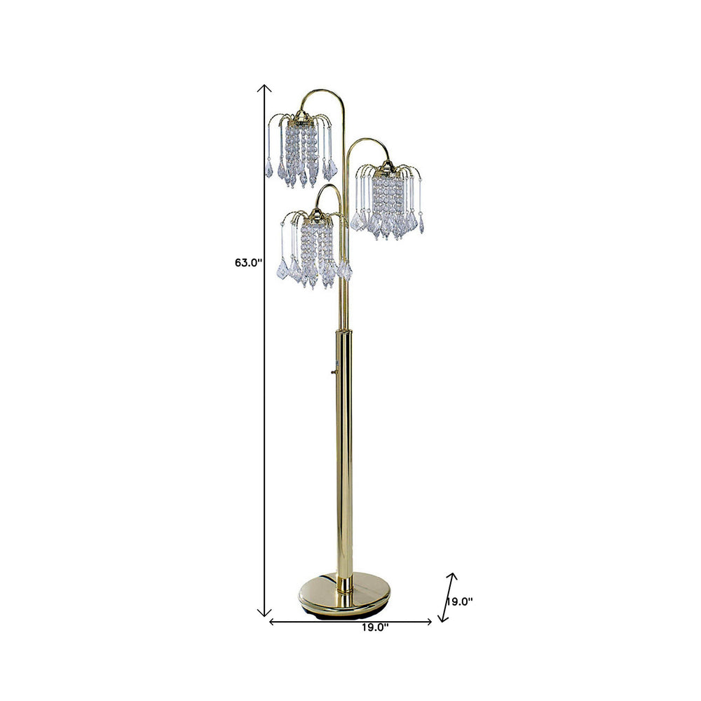 63" Gold Three Lights Candelabra Floor Lamp With Clear Faux Crystal Shades - Homeroots - Flyclothing LLC