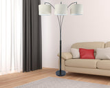 84" Beige And Espresso Brown Three Lights Tree Floor Lamp With Beige Drum Shade - Homeroots