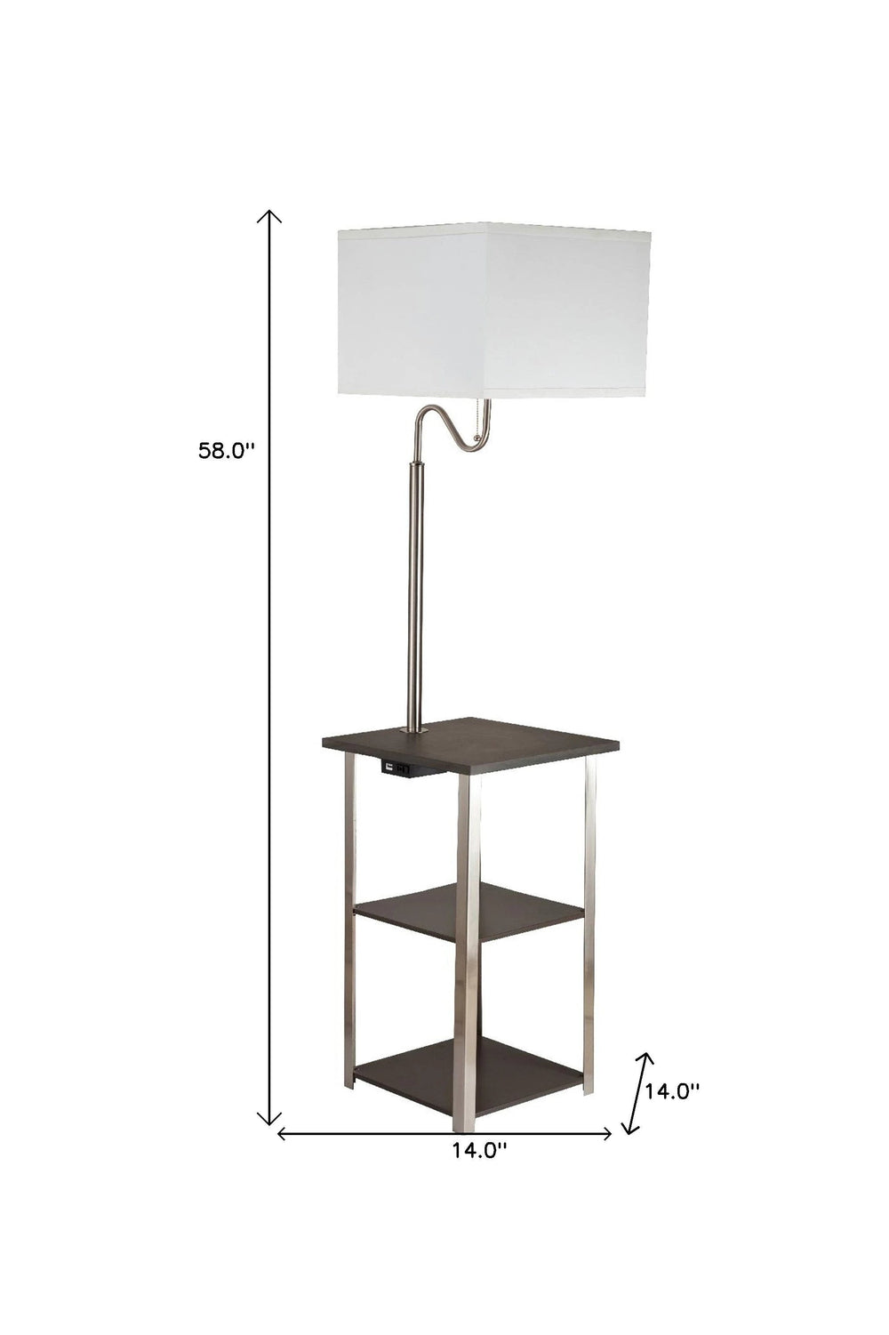 58" Steel Tray Table Floor Lamp With White Square Shade - Homeroots - Flyclothing LLC
