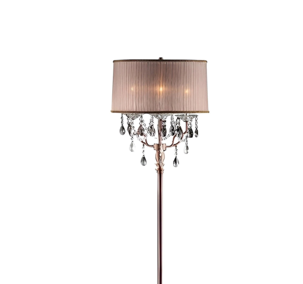 62" Steel Three Light Candelabra Floor Lamp With Silvery Pink Drum Shade - Homeroots - Flyclothing LLC