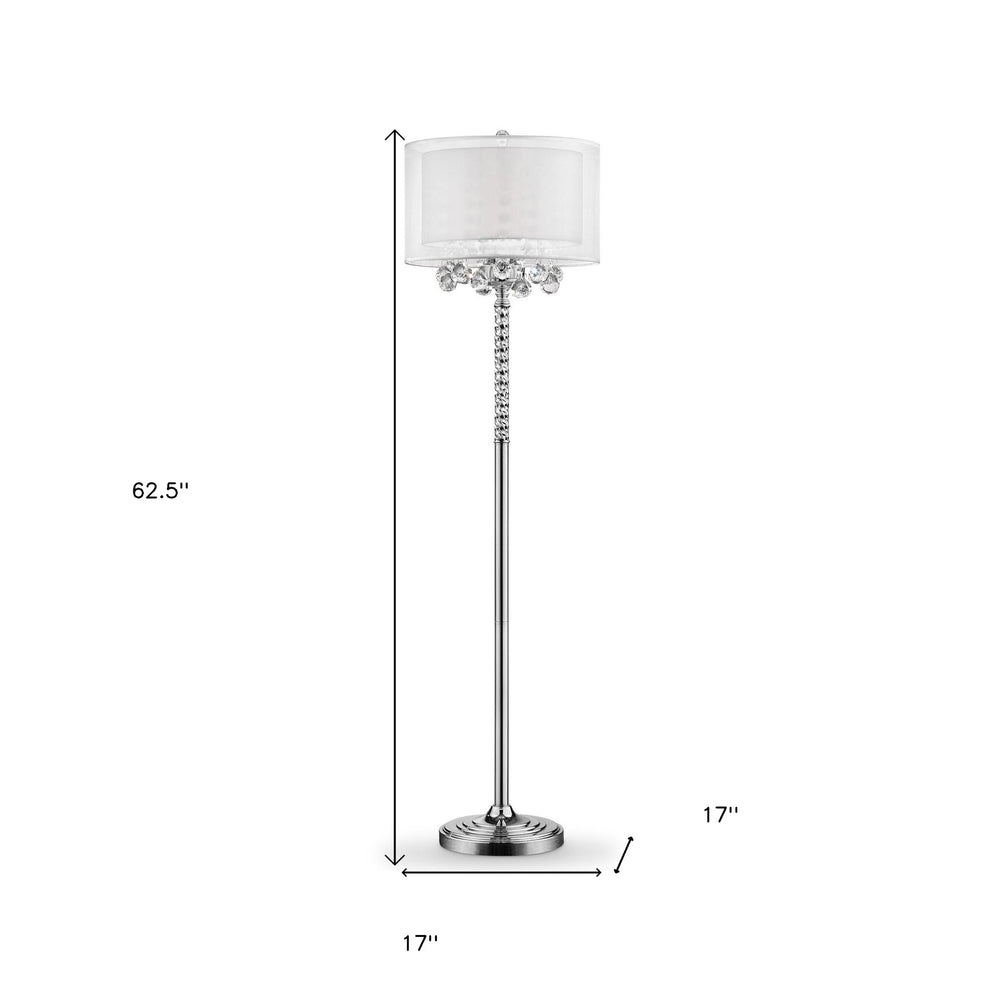 63" Steel Three Light Candelabra Floor Lamp With White Drum Shade - Homeroots - Flyclothing LLC