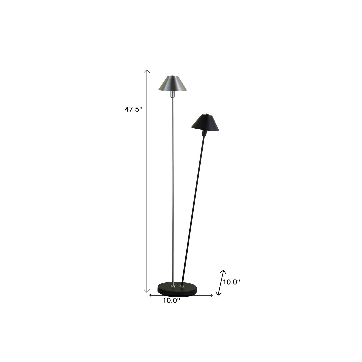 48" Nickel Two Lights LED Novelty Floor Lamp With Black And Silver Empire Shade - Homeroots - Flyclothing LLC