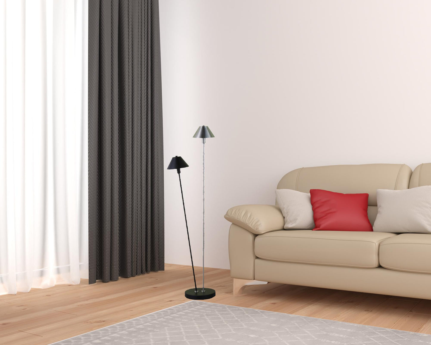 48" Nickel Two Lights LED Novelty Floor Lamp With Black And Silver Empire Shade - Homeroots - Flyclothing LLC