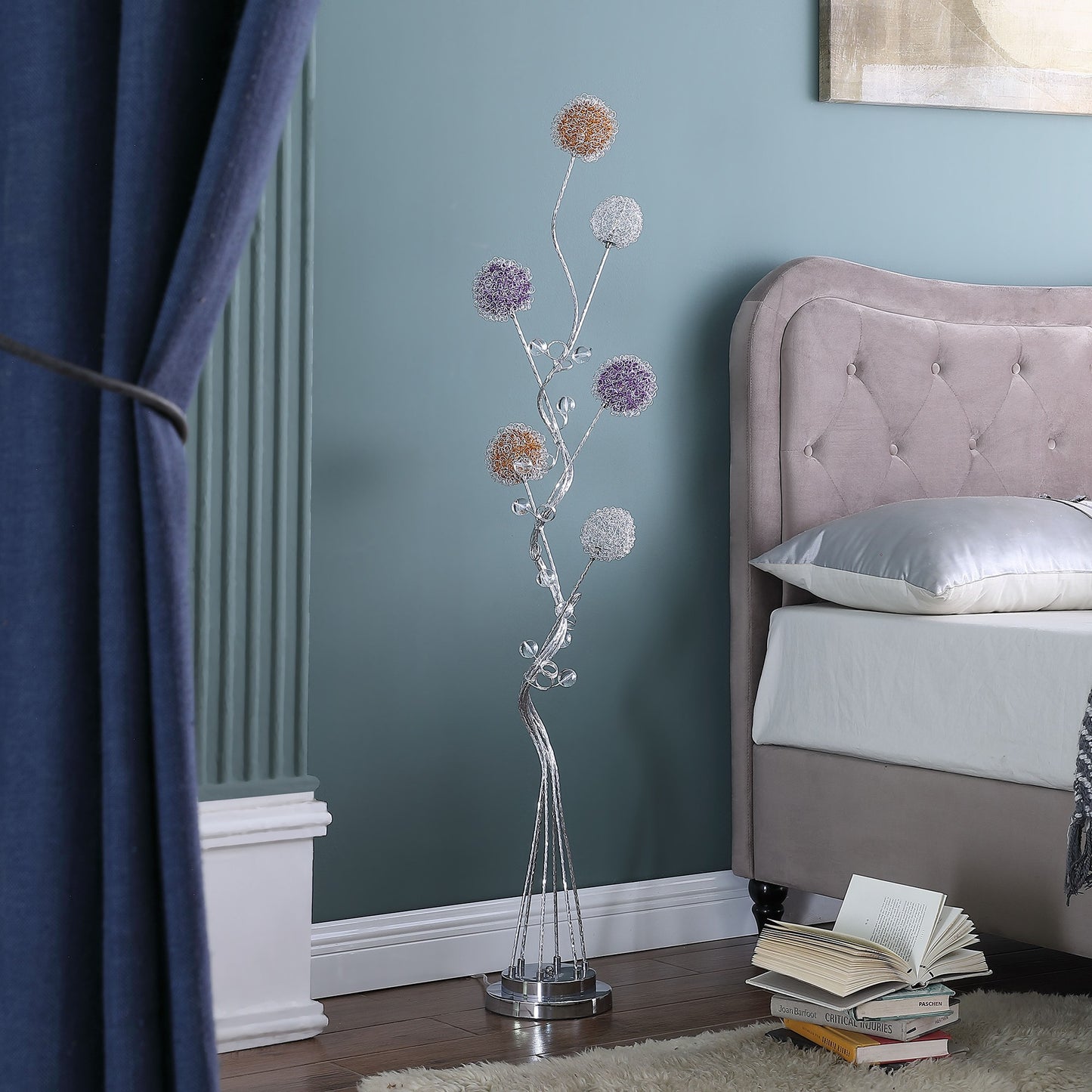 59" Steel Six Light LED Novelty Floor Lamp With Colorful Funky Floral Shades - Homeroots - Flyclothing LLC