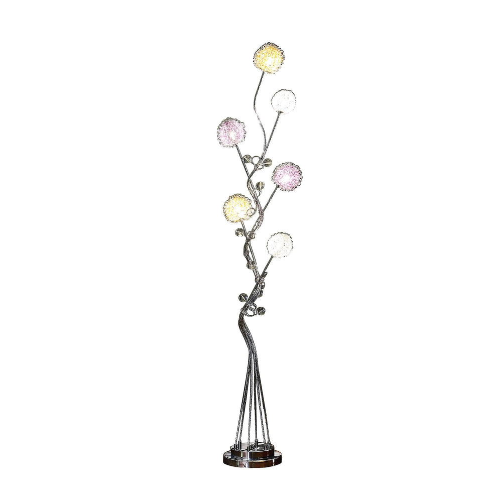 59" Steel Six Light LED Novelty Floor Lamp With Colorful Funky Floral Shades - Homeroots - Flyclothing LLC