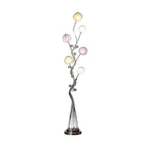 59" Steel Six Light LED Novelty Floor Lamp With Colorful Funky Floral Shades