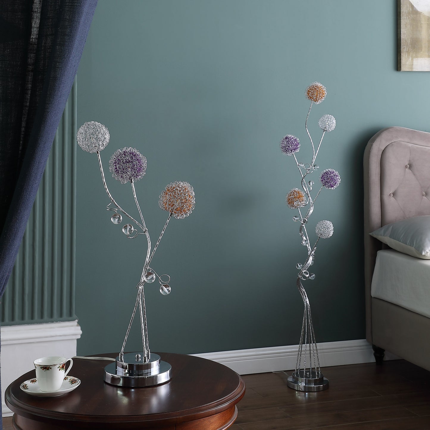 59" Steel Six Light LED Novelty Floor Lamp With Colorful Funky Floral Shades - Homeroots - Flyclothing LLC
